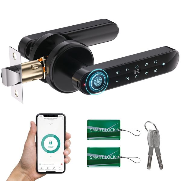 Smart Fingerprint Door Lock Knob - ENOKER Keypad Door Lock with Handle 5 in 1 with APP/IC Cards/Passcodes/Keys/100 Fingerprints Biometric Electroinc Keyless Entry Lock for Bedroom Home Hotel Office