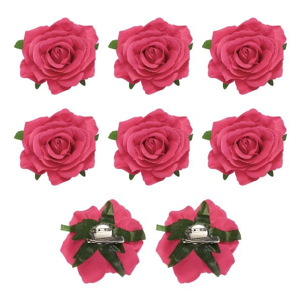 sourcing map 8 Pcs Rose Flower Hair Clips 4 Inch Flower Hair Pins Flower Brooch for Women Hair Accessories Rose Red