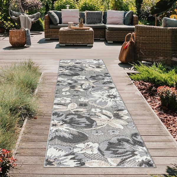 Rugshop Outdoor Carpet Bergamo Contemporary Floral Indoor/Outdoor Runner Rug 2x7