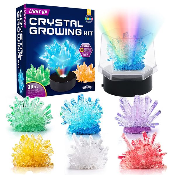 BenBen Crystal Growing Kit, Grow 6 Crystals with Light Up Display Stand, Science Kit for Kids Ages 8-14, Educational STEM Toy, Gift for Boys Girls Teens, User Guide Included