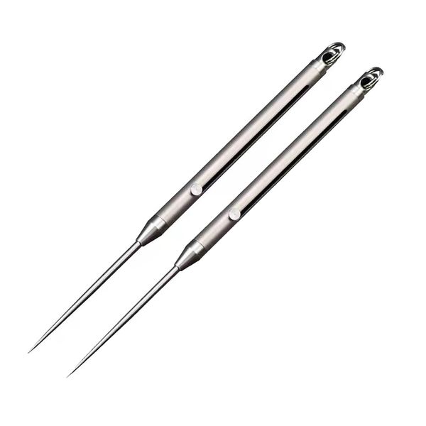 Set of 2 Telescopic Toothpick Holder Titanium Alloy Picnic Toothpick Multi-functional Portable Lightweight Outdoor Camping Equipment (Silver)