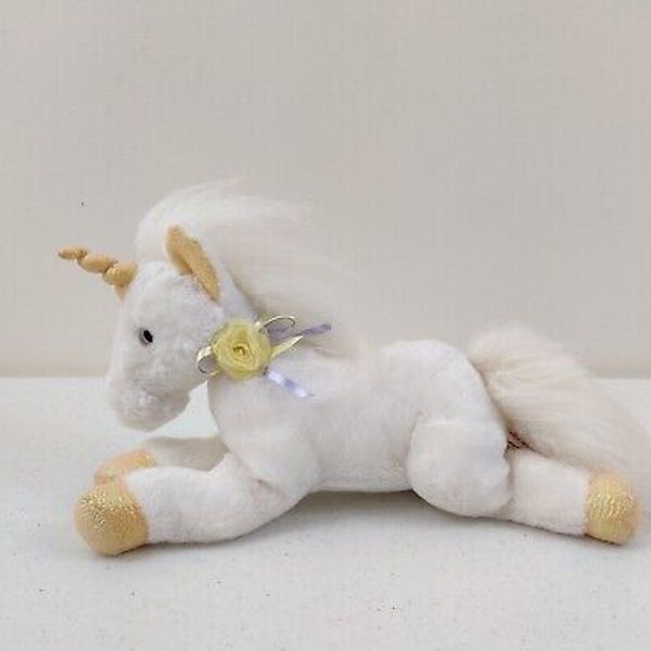 Unicorn Stuffed Animal White with Gold Hooves and Horn Aurora Plush Toy