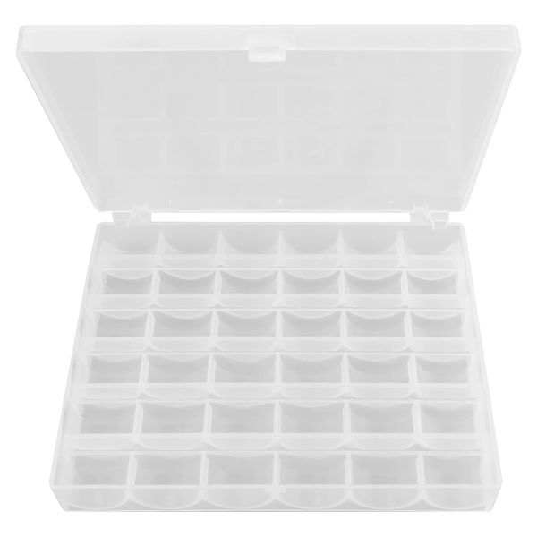 TRIXES 36 Compartment Plastic Bobbin and Spool Storage Case – Organiser Box for Craft Accessories - Bobbins, Needles, Stickers, Pins, Embroidery Floss, Fabric and Sewing Thread