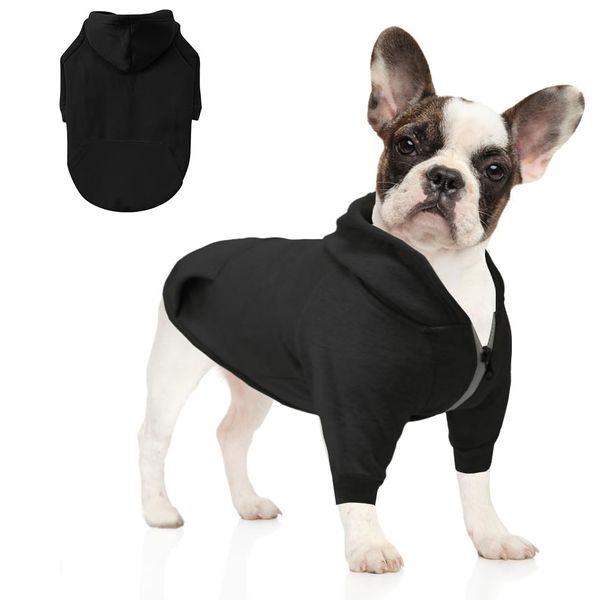 meioro Kapuzenpullis für Hunde Warme Reißverschluss Kapuzen Haustier Kleidung Pullover Hund Katze T-Shirt Niedlichen Haustier Hoodies Bekleidung französische Bulldogge Pug (XL, Alle Schwarz)