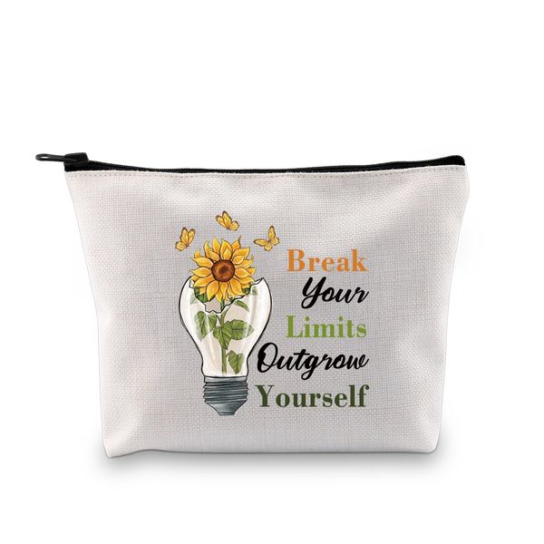 Sunflower Makeup Bag Organizer Break Your Limits Outgrow Yourself Sunflower Purse Bag Positive Affirmation Gifts for Women