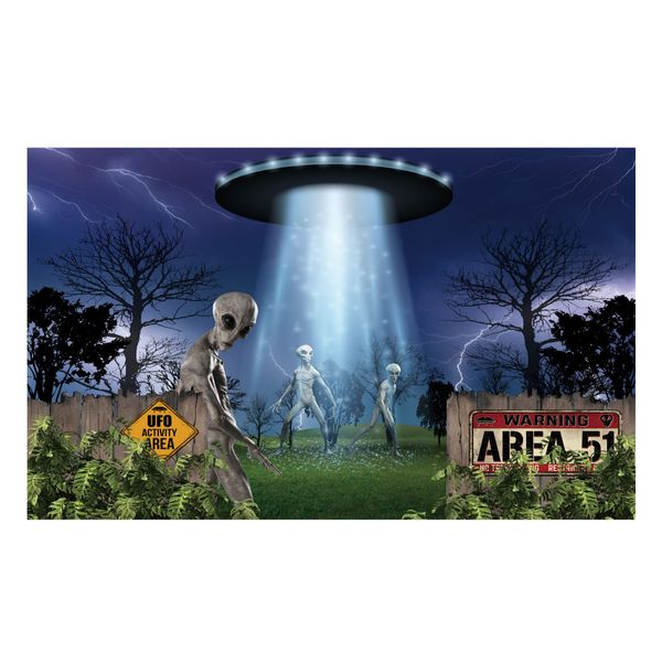 Funnytree UFO Alien Backdrop Spaceship Halloween Birthday Party Supplies Banner Flying Saucer Scary Science Background Decor Favors Gifts Photobooth Props