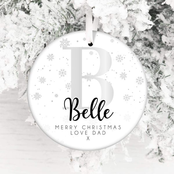 Personalised Christmas Ceramic Bauble - Gift Edition - Keepsake Decoration - Add A Name & Message (Silver Snowflake)