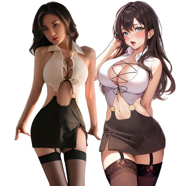 ssetoy Female Teacher, Secretary, OL, Women's, Cosplay, Sexy, Open Chest, Shoulder, Exposable, Extreme, Erotic, Elastic, Cute, Tight Skirt, Erotic, Maid Clothes, Uniform, JK, Adult Costume, Costume,