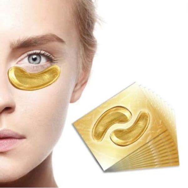 x10 Pair Crystal Collagen 24K Gold Powder Gel Eye Mask Sheet - Anti Aging, Under Eye Patches, Dark Circles & Puffiness, Skincare, Anti Wrinkle