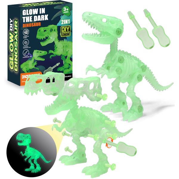 STAY GENT Fluorescent Dinosaur Fossils Take Apart Dinosaur Toys with 2 Screwdrivers, Dinosaurs Skeletons Construction Building Toys, Dinosaur Bones STEM Learning Gift for Kids Aged 3 4 5 6 7