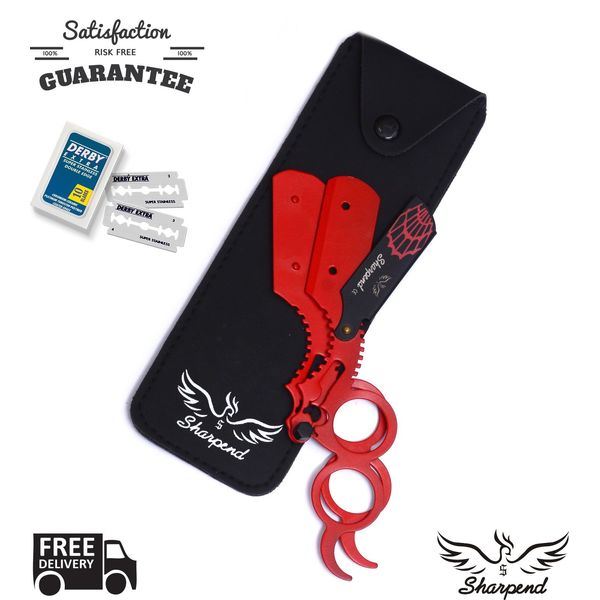 BARBERS CUT THROAT RAZOR SET COMPLETE WITH BLADES AND POUCH+FREE POUCH SHARPEND