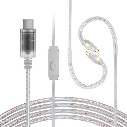 CCZ C03 IEM Cable, Replacement USB C Type-C Earphone Cable, Upgraded in Ear Monitor Wire with Microphone, 1.2m 4N Silver-Plated OFC Dual Parallel Headphone Wire (Silver, 2PIN Type-C)