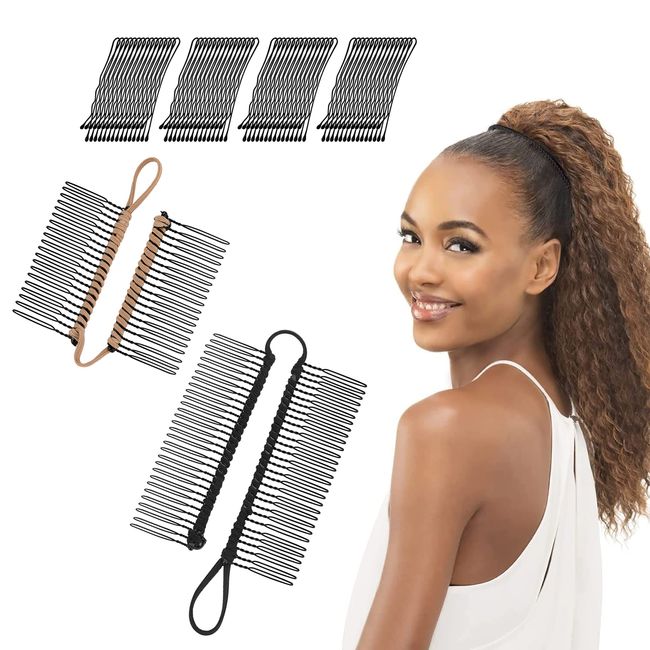 Bananen Haarspange 2 Stück 20 und 30 Zähne Bananenkamm Clips mit 48 Kleinen Haarspangen Dehnbar Haarschmuck für Dickes Wellenförmiges Verworrenes Natürlich Lockiges Haar