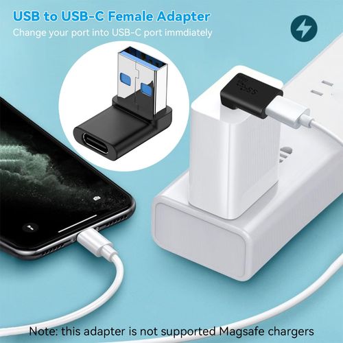 Herfair 90 Degree USB to USB C Adapter (2-Pack) Right Angle USB-C Female to USB Male Converter USB 3.2 C Type Plug Adapter Vertical USB Port Changer Extender Connector (Up+Down Angle)