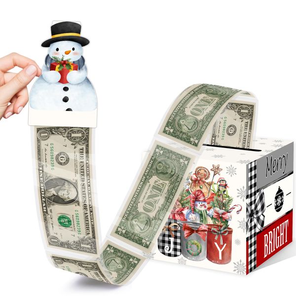 Christmas Party Gifts, Christmas Money Box for Cash Pull, Christmas Money Pull Box with Snowman Card and Transparent Bags, Christmas Money Pull Box, Merry Bright Money Pull Box for Boys Girls Adults