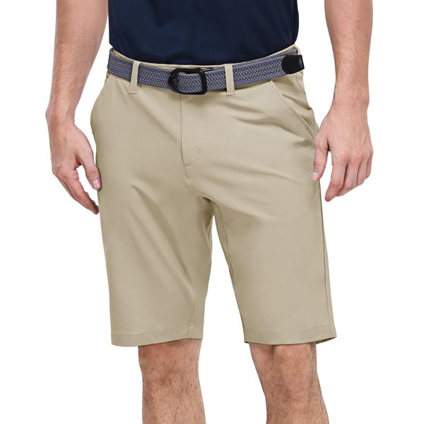 Outdoor Ventures Herren Golfshorts UPF 50+ Stretch Dry Fit Golf Shorts mit Taschen 11'' Bermuda Shorts Leichte Schnelltrocknende Kurze Hosefür Golfen Arbeiten Hellkhaki 34