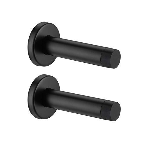 JQK Door Stopper Black, 304 Stainless Steel Thicken 1mm Sound Dampening Door Stop Bumper Wall Protetor 2 Pack, Matte Black, DSB5-PB-P2