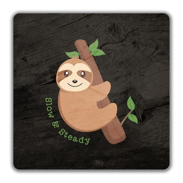 Shopagift Funny Sloth 2 Pack Coasters Slow & Steady Gift - 9cm x 9cm