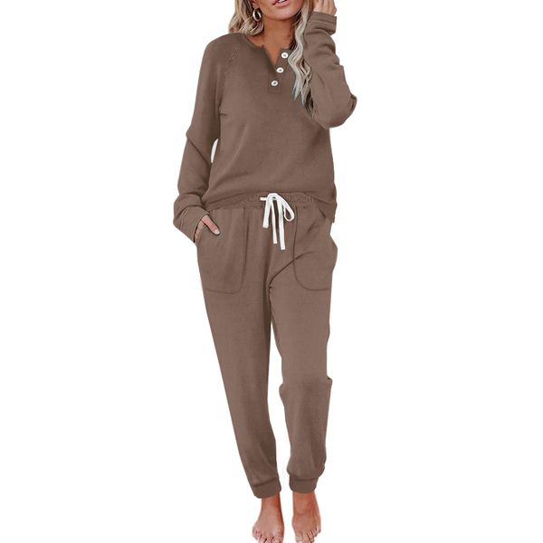 WIHOLL 2 Piece Women Jogger Outfits Sets, Sweatsuit for Women Set Khaki L