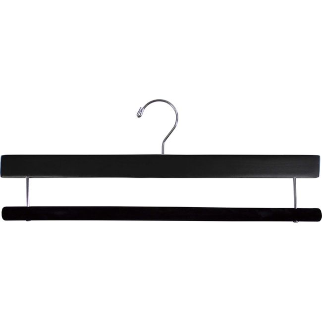 Premium Black Wood Pant Hanger with Black Velvet Non-Slip Bar Box of 12