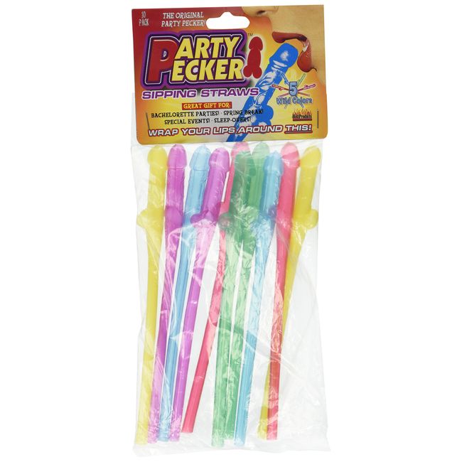 Party Pecker Rainbow Sipping Straws, 10 pcs Set