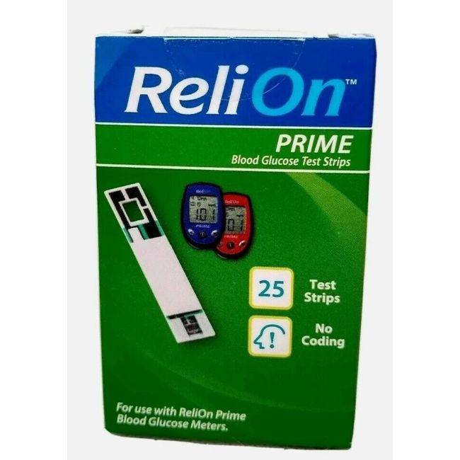 ReliOn Prime Blood Glucose Test Strips 25 Count Sealed Box NEW