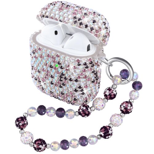 Ucharmbead Compatible with AirPods 2 & 1 Case Bling Crystal Glitter Diamond Cute Case for AirPods with Sparkly Rhinestone Keychain Lanyard for Women