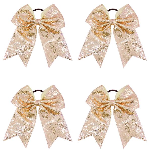 4 Packs Sequins Cheer Hair Bows 8 Inch Jumbo Cheerleading Bow Large Cheerleading Hair Bows with Ponytail Holder for Teen Girls Softball Cheerleader Hair Bows