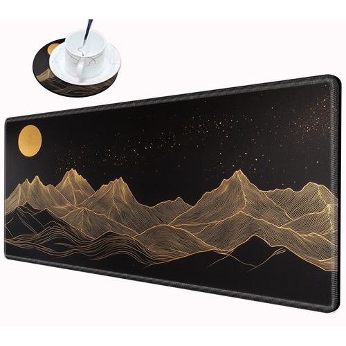Large Mouse Pad Gaming Desk Pad Black and Gold Mountain Mousepad XXL Desk Mat 31.5''X15.75'' Extended Mouse Mat of Girl Desktop Work Computer