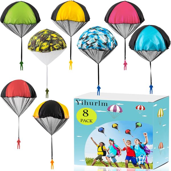 Yihurlm 8 Pack Parachute Toy,Tangle Free Parachute Men,Hand Throw Flying Toys,Army Parachute Toys for Kids,Outdoor Flying Gifts for 3 4 5 6 7 8 9 10 Year Old Boys Girls,No Battery nor Assmbly Reauired