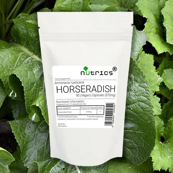 Nutrics® 570mg Horseradish Root | 90 V Capsules (1 Month Supply) | Made by Nutrics Laboratories | Suitable for Vegan Vegetarian Halal Kosher