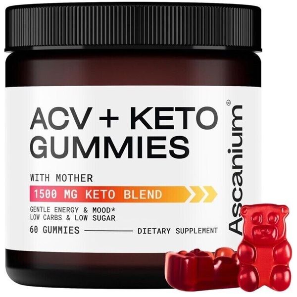 2 pk lot Ascanium Keto ACV Gummies 1500mg - Low-Sugar Apple Cider Vinegar 08/25