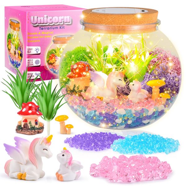 Unicorn Gifts for Girls - Light up Unicorn Terrarium Kit for Kids - DIY Unicorn Arts & Crafts Toy - Birthday Gifts for Kids Age 5 6 7 8-12 Year Old Girl Gift