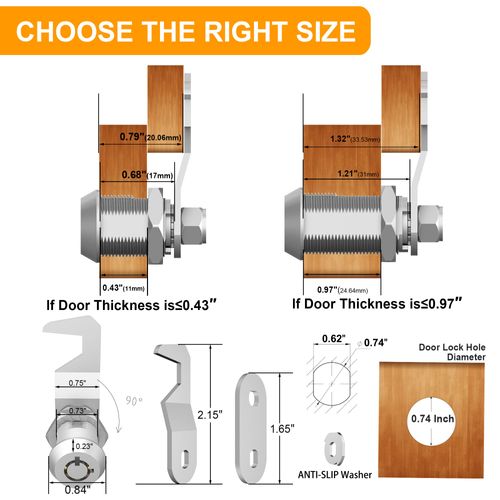 BOZXYE 1 Pack Toolbox Locks with Keys, Hook Cam, 1-1/8" Cam Lock Keyed Alike, Cabinet Locks Tool Box Lock Fits for Mailbox RV Storage Door, Zinc Alloy