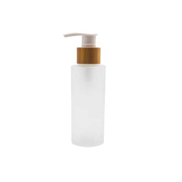 1PCS 100ml/3.4oz Frosted Glass Pump Bottles Empty Refillable Press Pump Bottle with Bamboo Pump Head Toiletries Storage Containers for Shampoo Essential Oils Shower Gel Hand Wash Lotion Dispenser