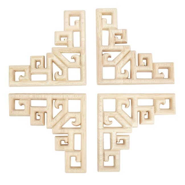 SUPERFINDINGS 6pcs Faux Wood Applique Furniture Decoration Wood Carving Applique Frame Molding Classic Chinese Corner Home Wood Carving Door Wall Window Unpainted Interior Craft DIY 80x80x7.5mm