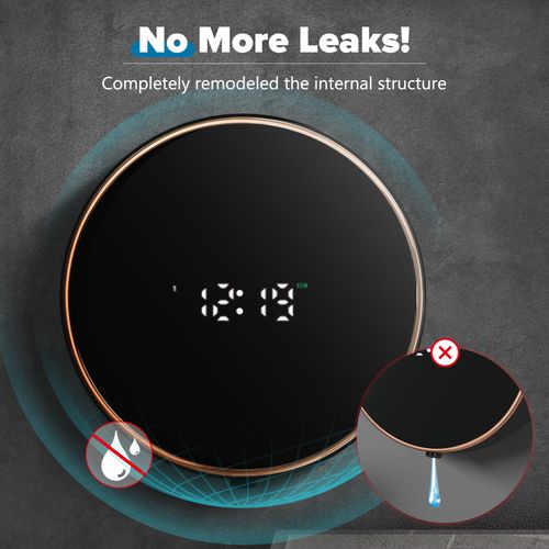 Automatic Soap Dispenser Liquid Bathroom: Wall Mount Rechargeable Touchless Adjustable Auto Smart Electric Plastic Black Soap Dispenser with Clock - Kitchen - Hand Dish Lotion Couple Kids