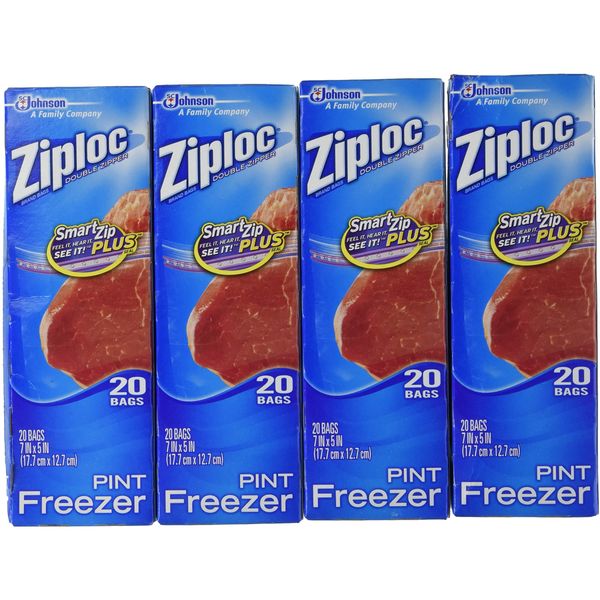 Ziploc Freezer Bags - Pint, 20 Count (Pack of 4)