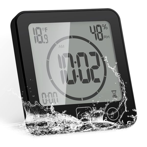 FORNORM Badezimmer Uhr Baduhr Wasserdicht, Uhr mit Temperaturanzeige Dusch Timer Klein Badezimmeruhr mit Saugnapf 3 Installationsarten, Küchen Countdown Timer Batteriebetrieben
