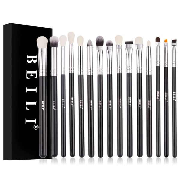 BEILI 15pcs Lidschatten Pinselset Augen Make-up Pinsel Augenpinsel Set Concealer Contouring Blending Brush für Lidschatten,Augenbraue, Eyeliner, Blending Schwarz