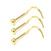 3pcs Gold Nose Stud Hook Screw Curve Plain Ball 2.5mm Body Piercing