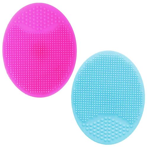 Androxeda Pack of 2 Facial Cleansing Brush, Soft Silicone Face Scrubber, Face Massage Brush for Pores, Blackhead Removal, Exfoliation, Unique Make Up Tool for Girls (Green + Rose Red)