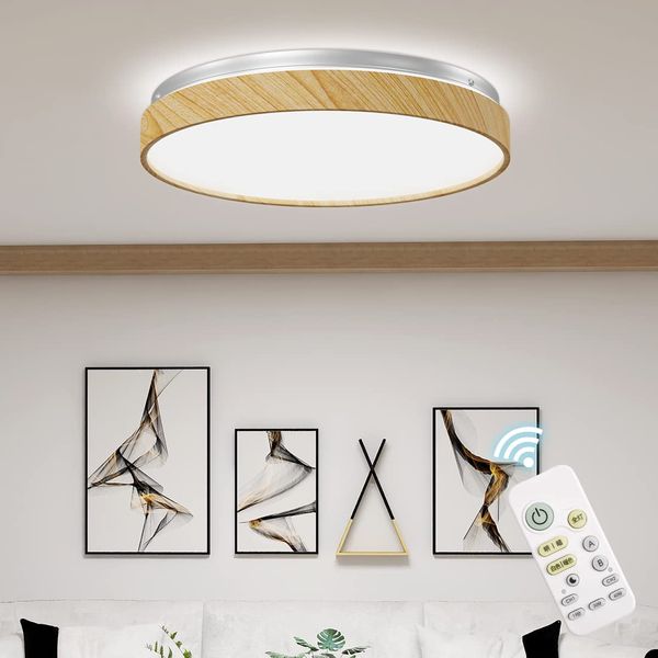 C-J-W LED Ceiling Light, 6 Tatami Mats, Wood Grain Included, Remote Control, Stepless Continuous Dimming Toning, Daylight Color, Bulb Color, 30W, 3,300 LM, Light Bulb Mode, Ceiling Light Fixture,