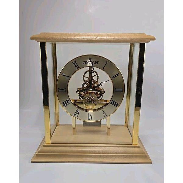 Croton Skeleton Style Mantle Shelf Clock Quartz Movement and Wooden Brass Frame