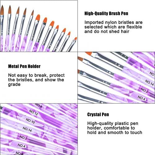 13 Pezzi Spazzola di Arte del Chiodo, Pennello Gel Unghie, Pennelli per Unghie Art Set, Pennelli Unghie Gel Nail Art Professionali, Gel Ricostruzione Pennelloper Unghie per Nail Art Attrezzi