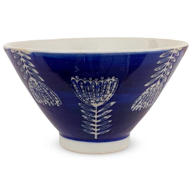 J-kitchens Izan Kiln Rice Bowl, 4.3 inches (11 cm), Hasami Ware, Made in Japan, Scandinavian Flower Pattern, Blue