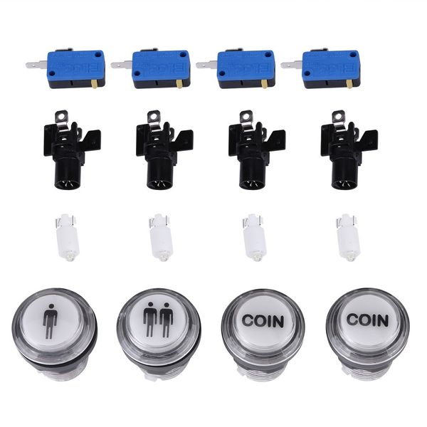 Game Buttons Arcade Buttons 4 × LED Arcade Button Kit Part 1 Player + 2 Player + LED Buttons DIY Arcade Push Buttons Player Single Double for Arcade Machine Arcade Games