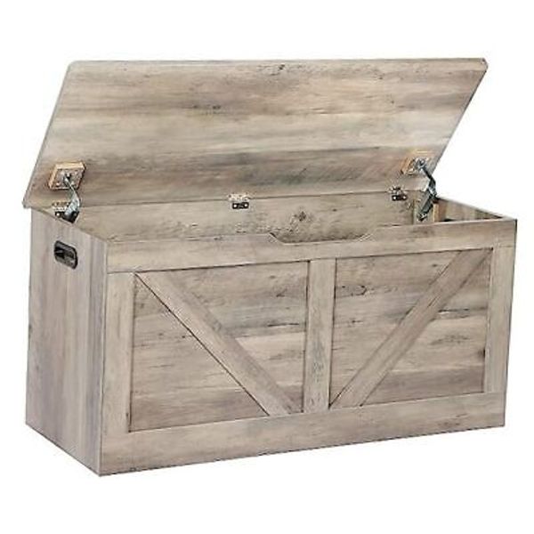 39.4" Storage Chest, Wooden Storage Bench, Large Storage Trunk with 2 Safety