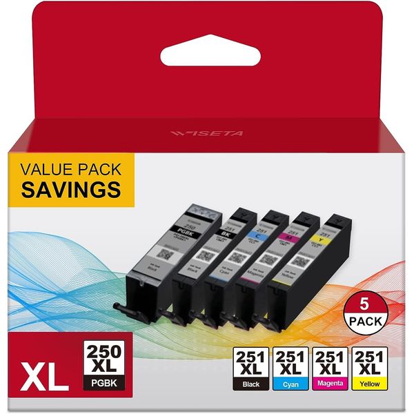 PGI-250XL CLI-251XL IP8720 IX6820 Replacement for Canon Printer Ink 250 251 250XL 251XL Work with Pixma IP8720 IX6820 MX922 MX920 MG5220 MG7520 MG7120 (Printer Ink 250 251 Combo, 5 Pack)