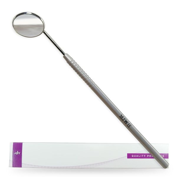 MJW Dental Mirror for Mouth with Handle Made of Stainless Steel for Teeth Cleaning, Oral Hygiene Inspection and Lash Extension Mirror Tool for Personal use - round mounted 1.96 in